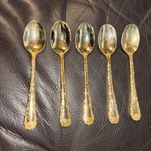 WM Rogers & Son Victorian Rose Gold Electroplate Teaspoons Set 5 Floral Ornate